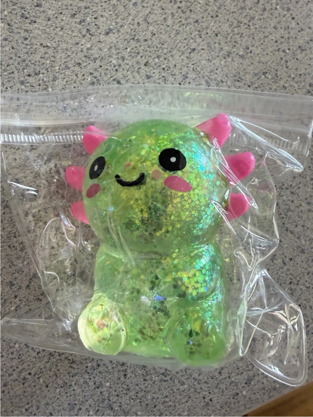 New Squishy Sensory Toy 3" Glitter Squeezy Sparkle Sugar Green Axolotl Animal